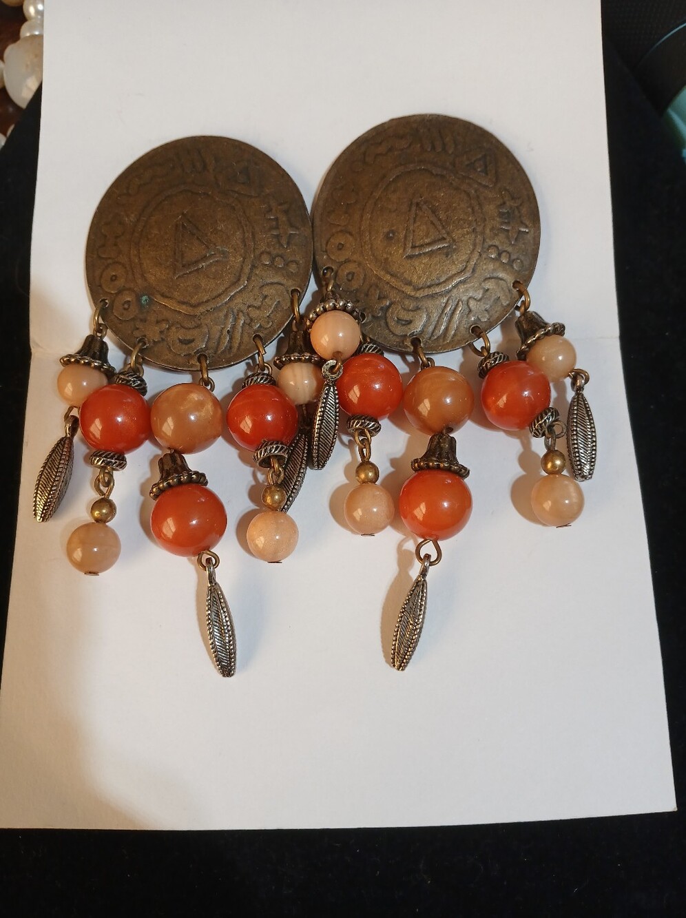 Bohemian Coral Bead Dangle Clip-on Earrings - Women Jewelry